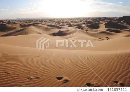 Sand dunes in the Sahara Desert at amazing sunrise in Morocco 132857511