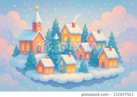 Magical Winter Village Illustration Magical Winter Village Illustration 132857921