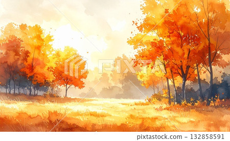 秋天的落葉，美麗的秋天風景畫 132858591