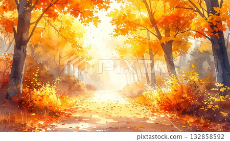 A tree-lined road with beautiful autumn foliage A tree-lined road with beautiful autumn foliage 132858592