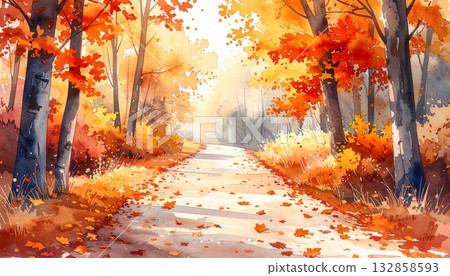 A path through beautiful autumn scenery with autumn leaves 132858593