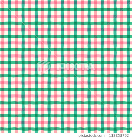 Pink and green checkered vector seamless pattern, Cute gingham background for fabric design Pink and green checkered vector seamless pattern, Cute gingham background for fabric design 132858792