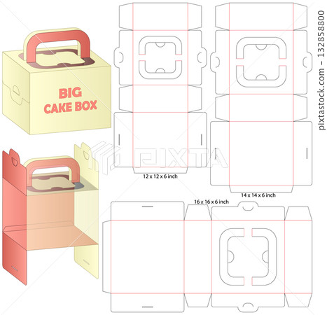 Big Cake Box Dieline Vector with Handle Multi Size Foldable Packaging Template Big Cake Box Dieline Vector with Handle Multi Size Foldable Packaging Template 132858800