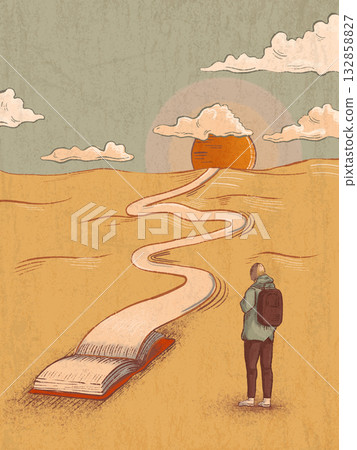 Book pages become a path Book pages become a path 132858827