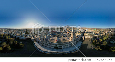 Aerial view of the city of Arequipa from the Plaza de Armas. 132858967