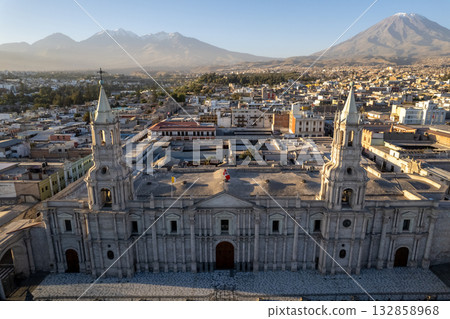 Aerial view of the city of Arequipa from the Plaza de Armas. 132858968