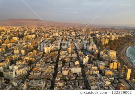 Aerial view of Miraflores and its boardwalk in Lima. 132859002