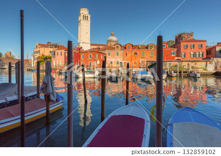 Boats and Church of San Pietro di Castello in Venice, Italy Boats and Church of San Pietro di Castello in Venice, Italy 132859102