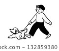 A man walking a dog 132859380
