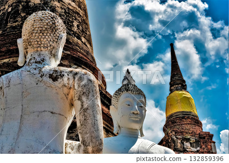 Buddha Statues and Stupa Under Cloudy Sky Buddha Statues and Stupa Under Cloudy Sky 132859396