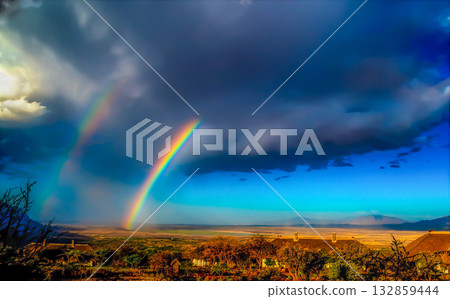 Double Rainbow Over Dramatic Landscape 132859444