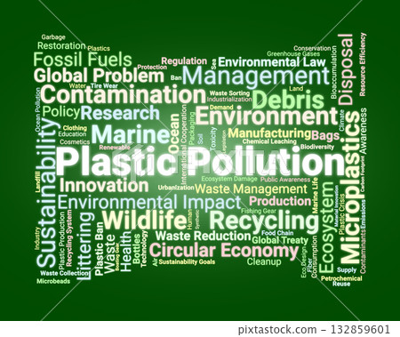 Plastic Pollution Word Cloud. Composition Of Terms Related To Waste, Microplastics, Environmental Impact, Marine Ecosystems, Sustainability, And Global Pollution Challenges. Plastic Pollution Word Cloud. Composition Of Terms Related To Waste, Microplastics, Environmental Impact, Marine Ecosystems, Sustainability, And Global Pollution Challenges. 132859601