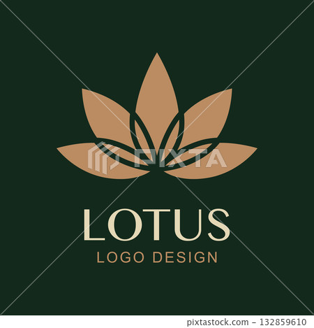 Vector Lotus Logo Design. Minimal Luxury Flower Symbol for Spa, Wellness, Yoga, Beauty Brand, Natural Cosmetics, Health, Meditation Studios. Gold Lotus Symbol Vector Lotus Logo Design. Minimal Luxury Flower Symbol for Spa, Wellness, Yoga, Beauty Brand, Natural Cosmetics, Health, Meditation Studios. Gold Lotus Symbol 132859610
