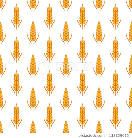 Vector Seamless Pattern with Agriculture Wheat and Cereal Ears on White. Organic Wheat, Rice Ear Design Template. Bread, Beer Packaging, Farming, Organic Food Concepts 132859615