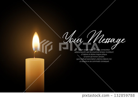 Candle Light, Vector Illustration with Burning Flame on Dark Background. Memorial and Sympathy Horizontal Card Template. Spiritual, Calm Design For Remembrance, Meditation, Condolence and Invitation Candle Light, Vector Illustration with Burning Flame on Dark Background. Memorial and Sympathy Horizontal Card Template. Spiritual, Calm Design For Remembrance, Meditation, Condolence and Invitation 132859788