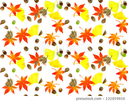 Seamless pattern of autumn leaves and nuts. Hand-drawn watercolor illustration background material. Seamless pattern of autumn leaves and nuts. Hand-drawn watercolor illustration background material. 132859910