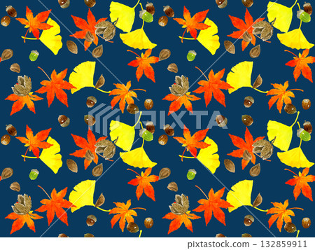 Seamless pattern of autumn leaves and nuts. Hand-drawn watercolor illustration background material. Seamless pattern of autumn leaves and nuts. Hand-drawn watercolor illustration background material. 132859911