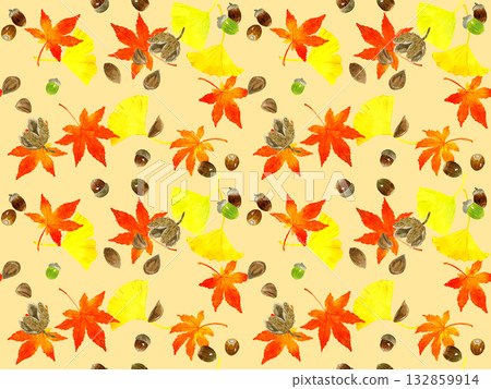 Seamless pattern of autumn leaves and nuts. Hand-drawn watercolor illustration background material. Seamless pattern of autumn leaves and nuts. Hand-drawn watercolor illustration background material. 132859914