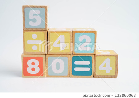 Number wood block cubes for learning Mathematic, education math concept. Number wood block cubes for learning Mathematic, education math concept. 132860068