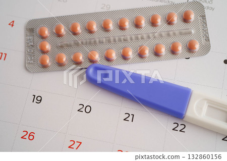 Pregnancy test for female of ovulation day, fetus, maternity, childbirth, birth control. Pregnancy test for female of ovulation day, fetus, maternity, childbirth, birth control. 132860156