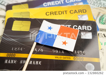 Panama flag on credit card, finance economy trading shopping online business. Panama flag on credit card, finance economy trading shopping online business. 132860262
