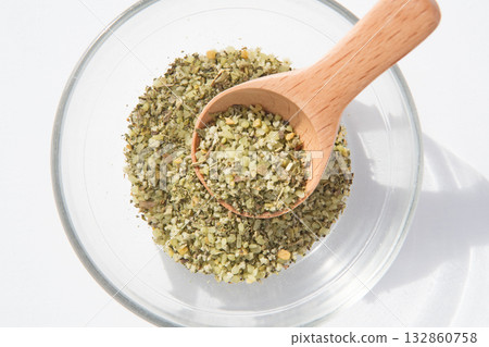 Herb salt in a glass container Herb salt in a glass container 132860758