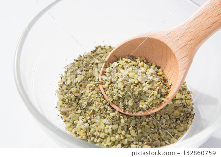 Herb salt in a glass container Herb salt in a glass container 132860759