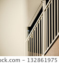 Minimalist composition of white staircase railing and geometric shadows 132861975