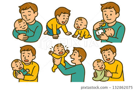 嬰兒、父親、父母和孩子插圖素材 132862075