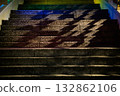 Oblique light and colorful shadows on the stairs at night | Urban structural beauty and the rhythm of light 132862106