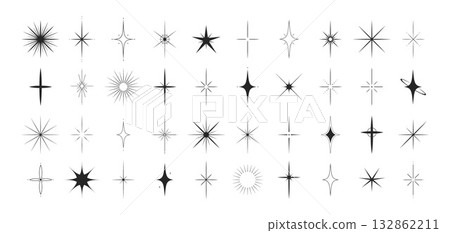 Sparkle stars collection. Minimalistic star set. Sunburst shape bundle. Vector illustration 132862211