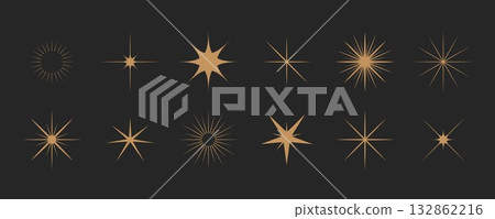 Stars shape set. Retro futuristic icons. Abstract sparkle black silhouette symbols. Vector illustration Stars shape set. Retro futuristic icons. Abstract sparkle black silhouette symbols. Vector illustration 132862216