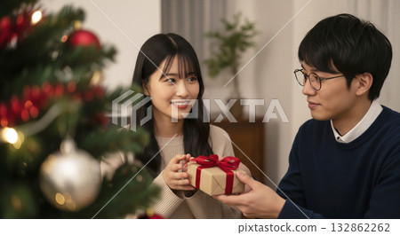 Winter Christmas Anniversary Gift Giving Scene Winter Christmas Anniversary Gift Giving Scene 132862262
