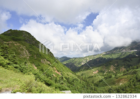 Mountain range seen from the Shiga-Kusatsu Highlands Route / Gunma Prefecture 132862334