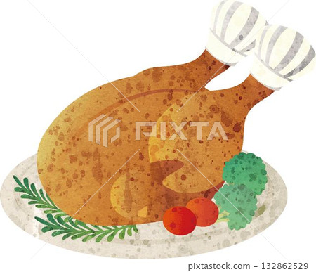 烤火雞（雞肉）插圖 - 聖誕節、感恩節食物配料 132862529