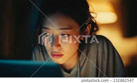 觀看個人計算機的婦女 132862547