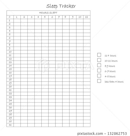 Sleep tracker. Habit tracker for month. Template mockup. Vector personal organizer. Minimalist simple planner Sleep tracker. Habit tracker for month. Template mockup. Vector personal organizer. Minimalist simple planner 132862753
