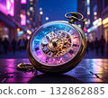 A shining clock in the night city 132862885