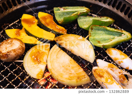 Delicious grilled vegetables from a yakiniku restaurant Delicious grilled vegetables from a yakiniku restaurant 132862889