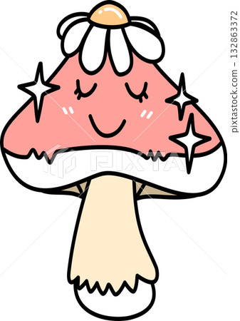 Retro Groovy Cute Kawaii Mushroom with Daisy Retro Groovy Cute Kawaii Mushroom with Daisy 132863372
