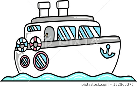 Retro groovy summer boat on the sea 132863375