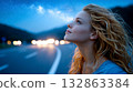 Woman looking at the starry sky 132863384