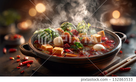 hot soup with meat and vegetables hot soup with meat and vegetables 132863533