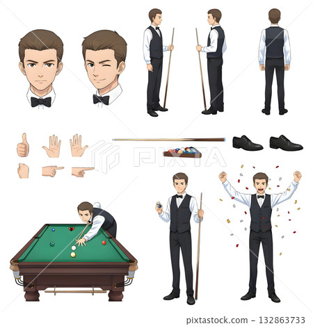 Set of snooker player character. illustration design. 132863733