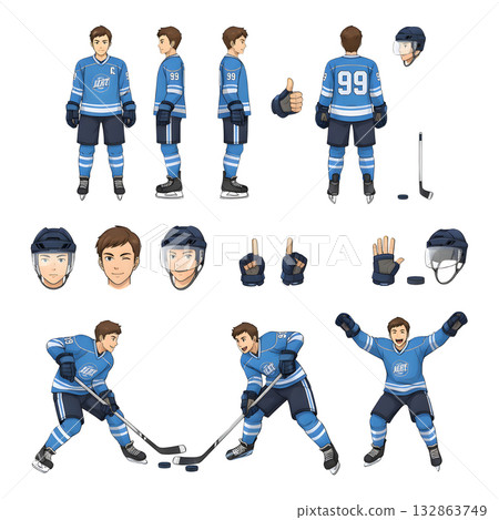 Set of hockey player character. illustration design 132863749