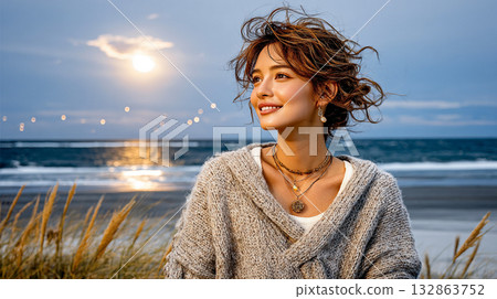 woman looking at the moon 132863752
