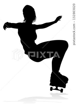 Woman Silhouette Female Skateboarder Girl Woman Silhouette Female Skateboarder Girl 132863820