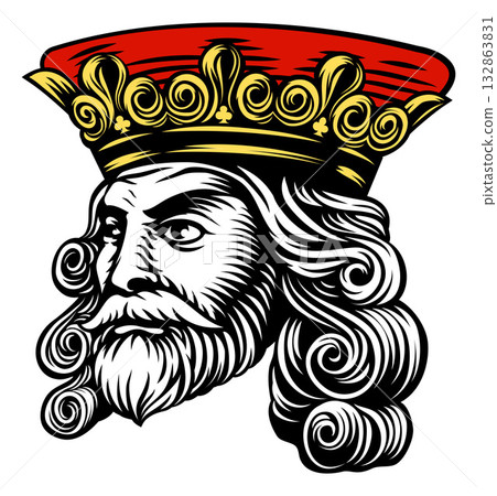 King Medieval Crown Head Face Vintage Woodcut King Medieval Crown Head Face Vintage Woodcut 132863831