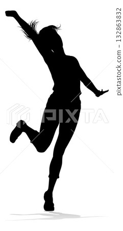 Happy Woman Joy Pose Silhouette Person Happy Woman Joy Pose Silhouette Person 132863832