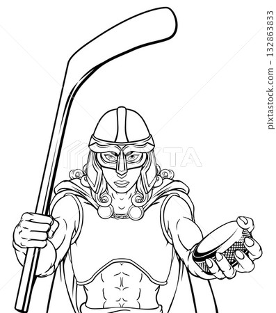 Viking Warrior Woman Ice Hockey Sports Team Mascot Viking Warrior Woman Ice Hockey Sports Team Mascot 132863833